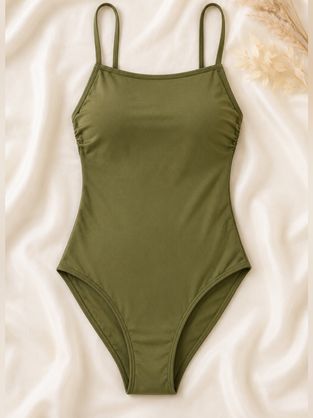 Gibson & Latimer Olive Underwire Square Neck One Piece Swimsuit XS NWT